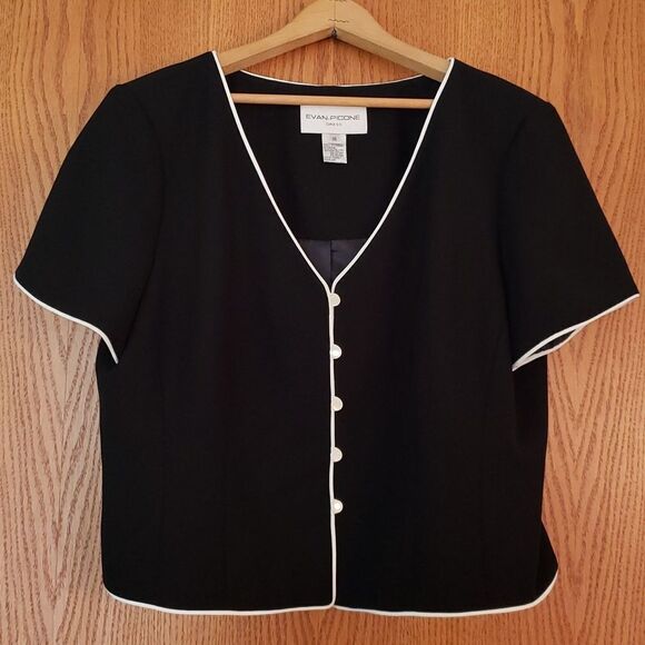 NWOT Black Evan-Picone Skirt and Top Set with White Trim Sz 16 - Picture 2 of 7